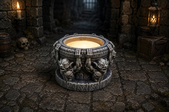 LED Scrying Pool displayed in a dungeon scene; painted example