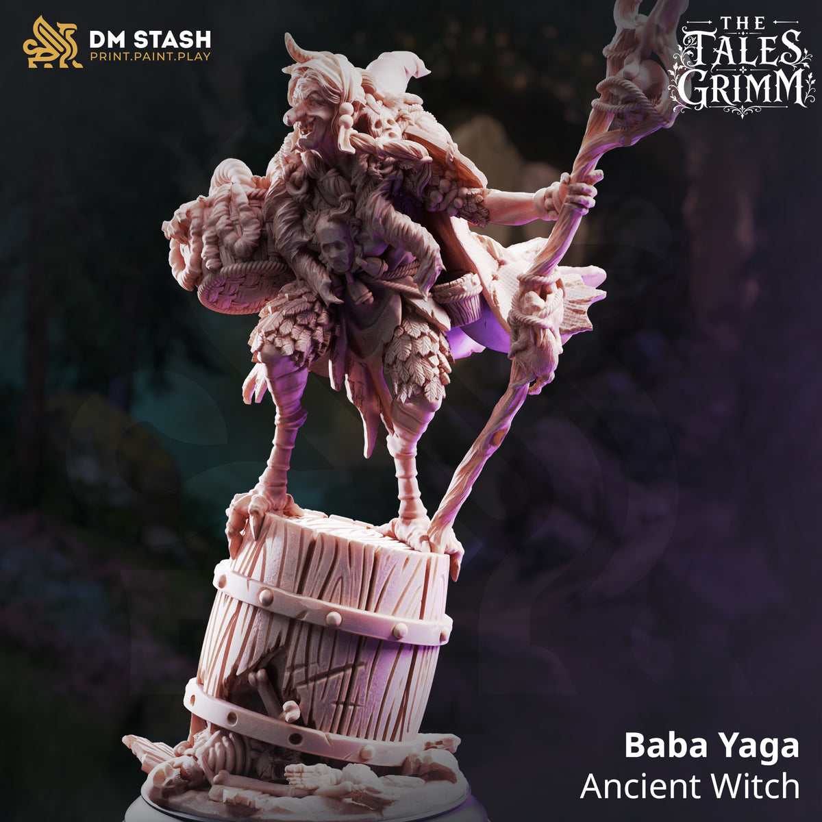 Baba Yaga Ancient Witch by DM Stash, creator render; supplied unpainted in gray resin