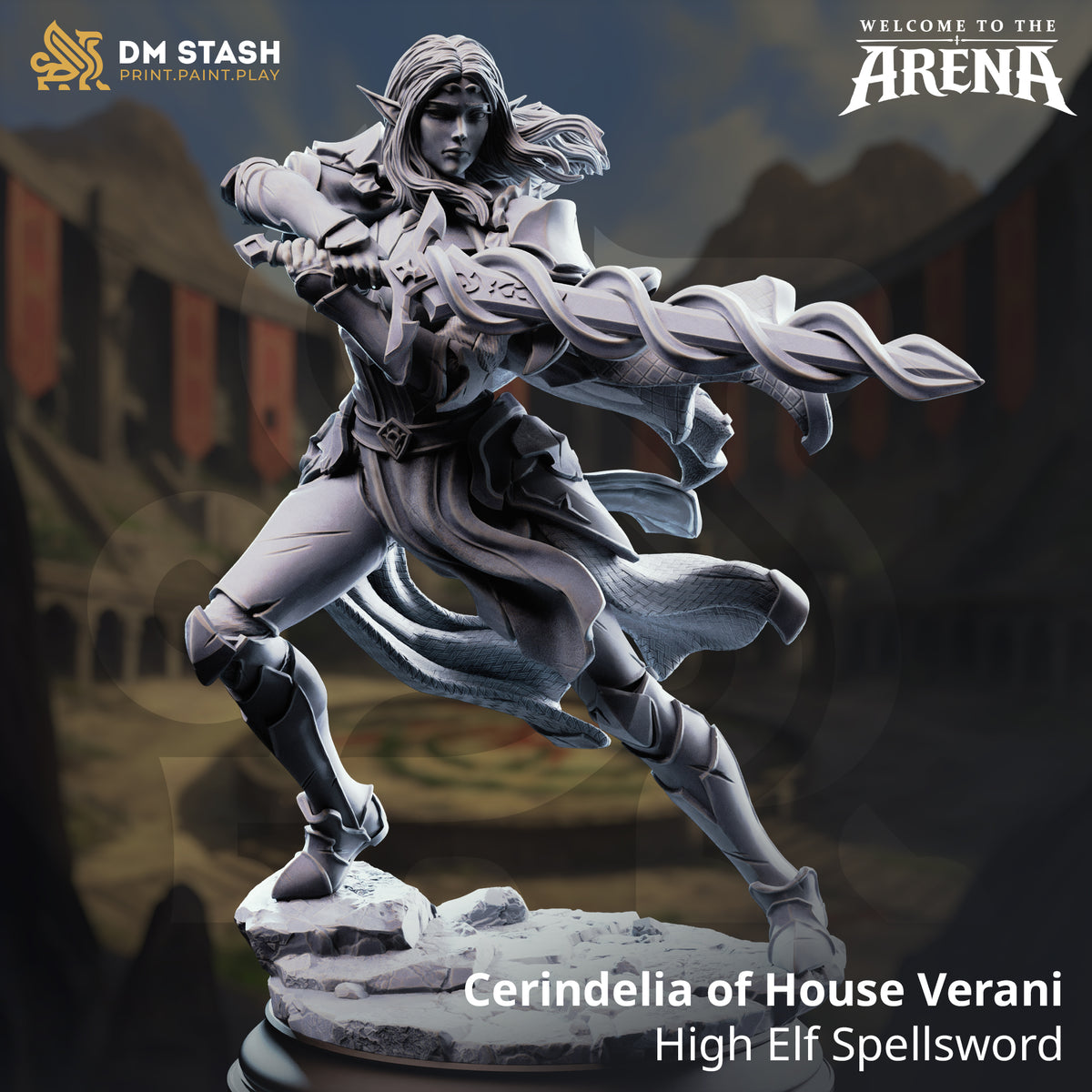 Cerindelia of House Verani - High Elf Spellsword by DM Stash; supplied unpainted in gray resin