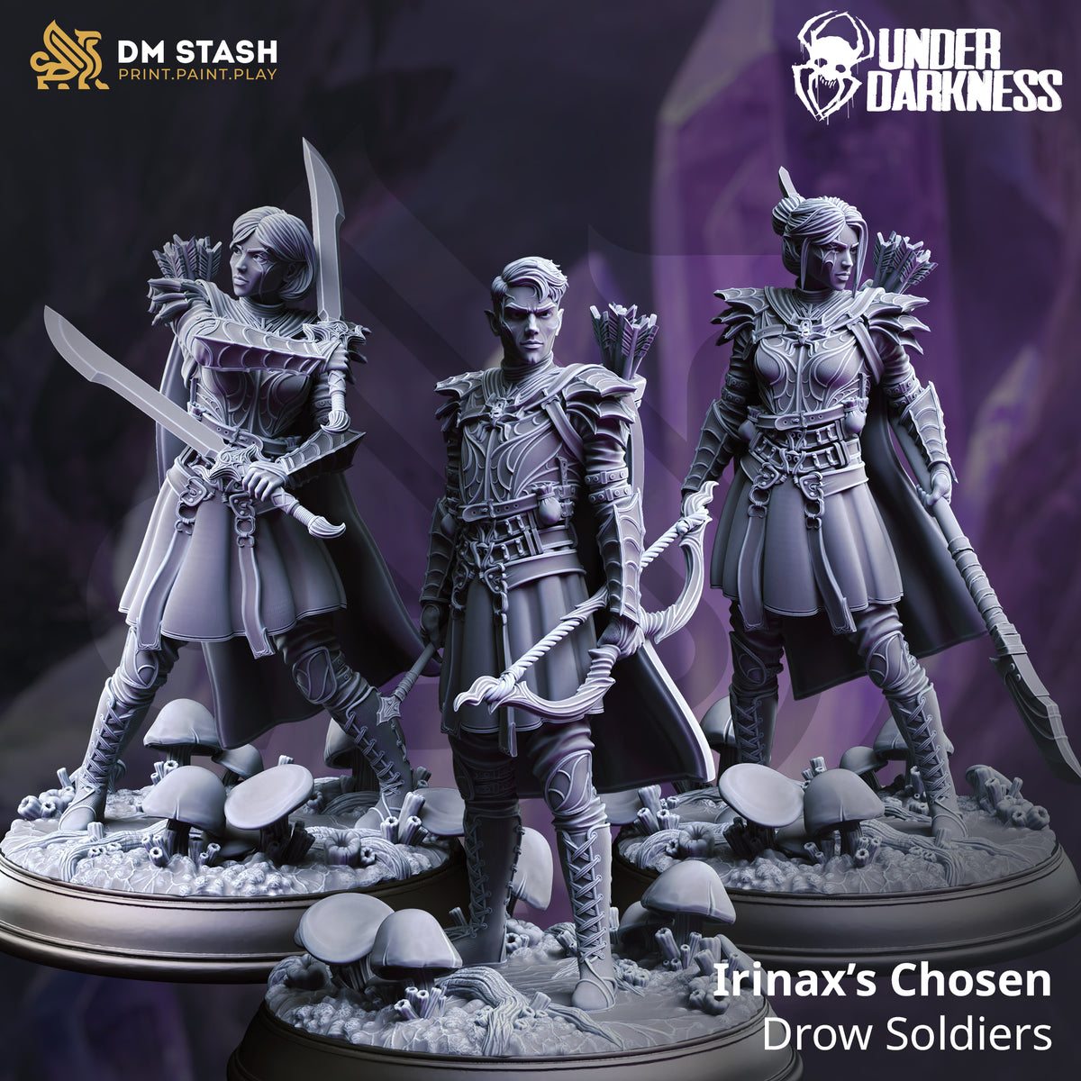 Irinax’s Chosen - Drow Soldiers by DM Stash; supplied unpainted in gray resin
