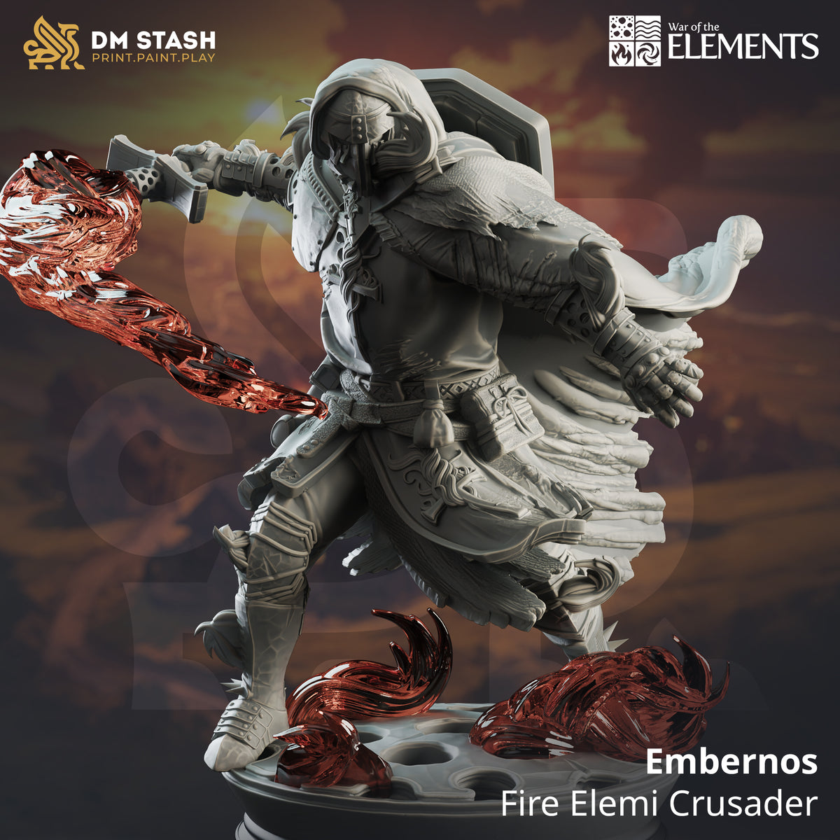 Embernos - Fire Elemi Crusader by DM Stash; supplied unpainted in gray resin