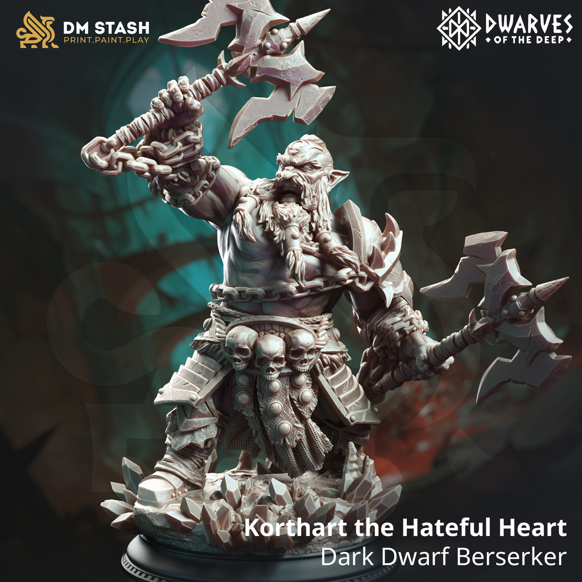 Korthart the Hateful Heart – Dark Dwarf Berserker by DM Stash; supplied unpainted in gray resin