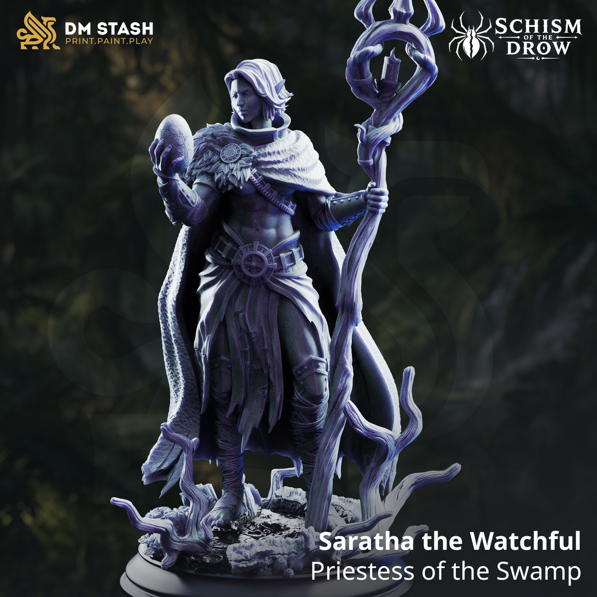 Saratha the Watchful - Priestess of the Swamp by DM Stash; supplied unpainted in gray resin