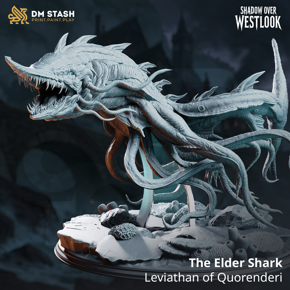 The Elder Shark - Leviathan of Quorenderi by DM Stash; supplied unpainted in gray resin
