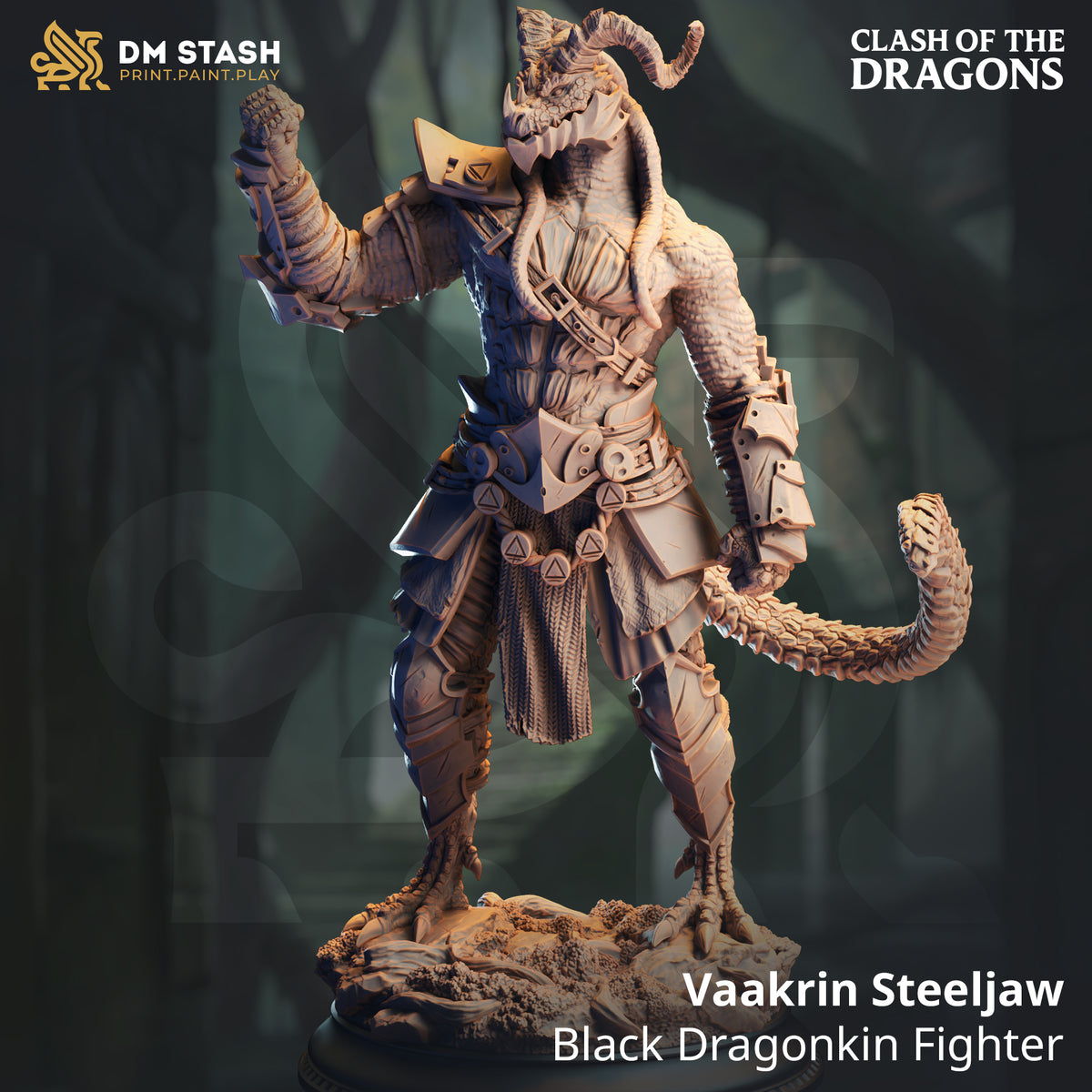 Vaakrin Steeljaw - Black Dragonkin Fighter by DM Stash; supplied unpainted in gray resin