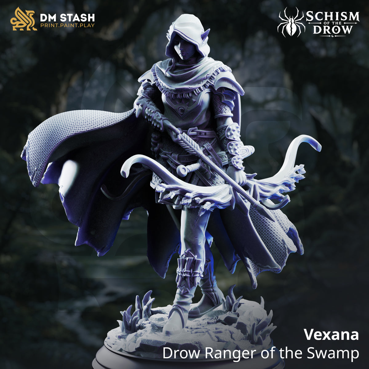 Vexana - Drow Ranger of the Swamp by DM Stash; supplied unpainted in gray resin