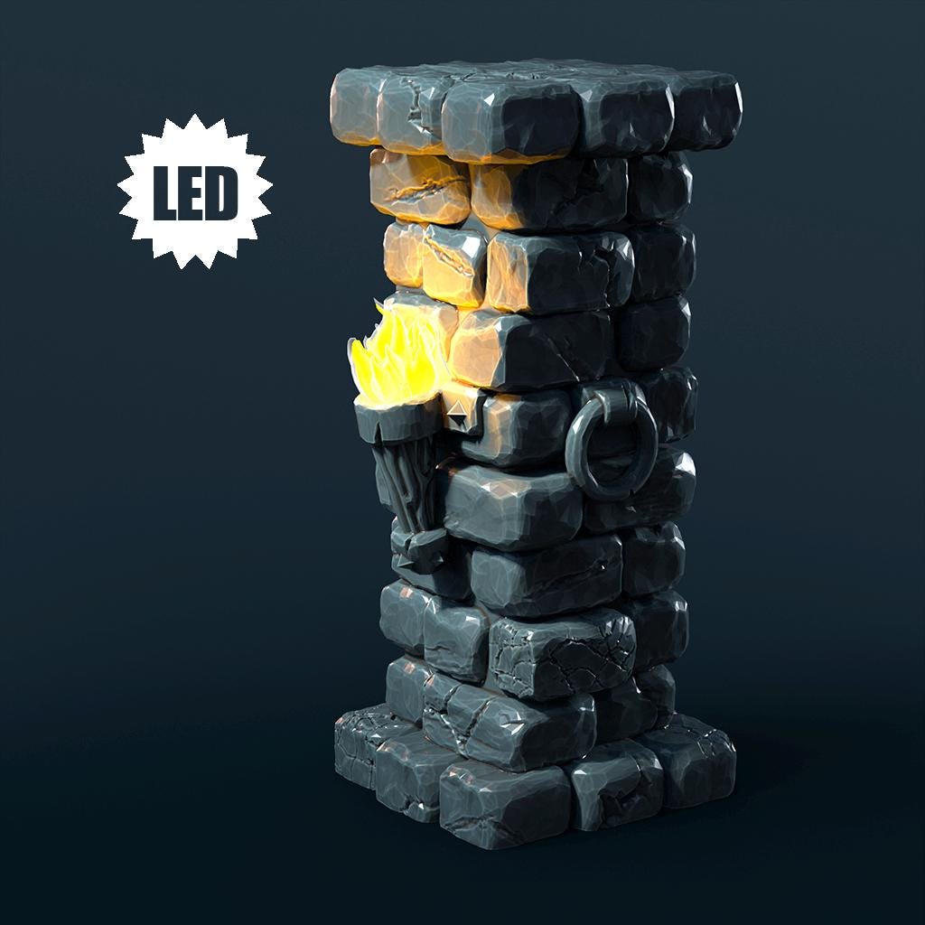LED Torch Pillar | Glowing Resin Dungeon Prop | D&D, Pathfinder, Daggerheart (UNPAINTED)