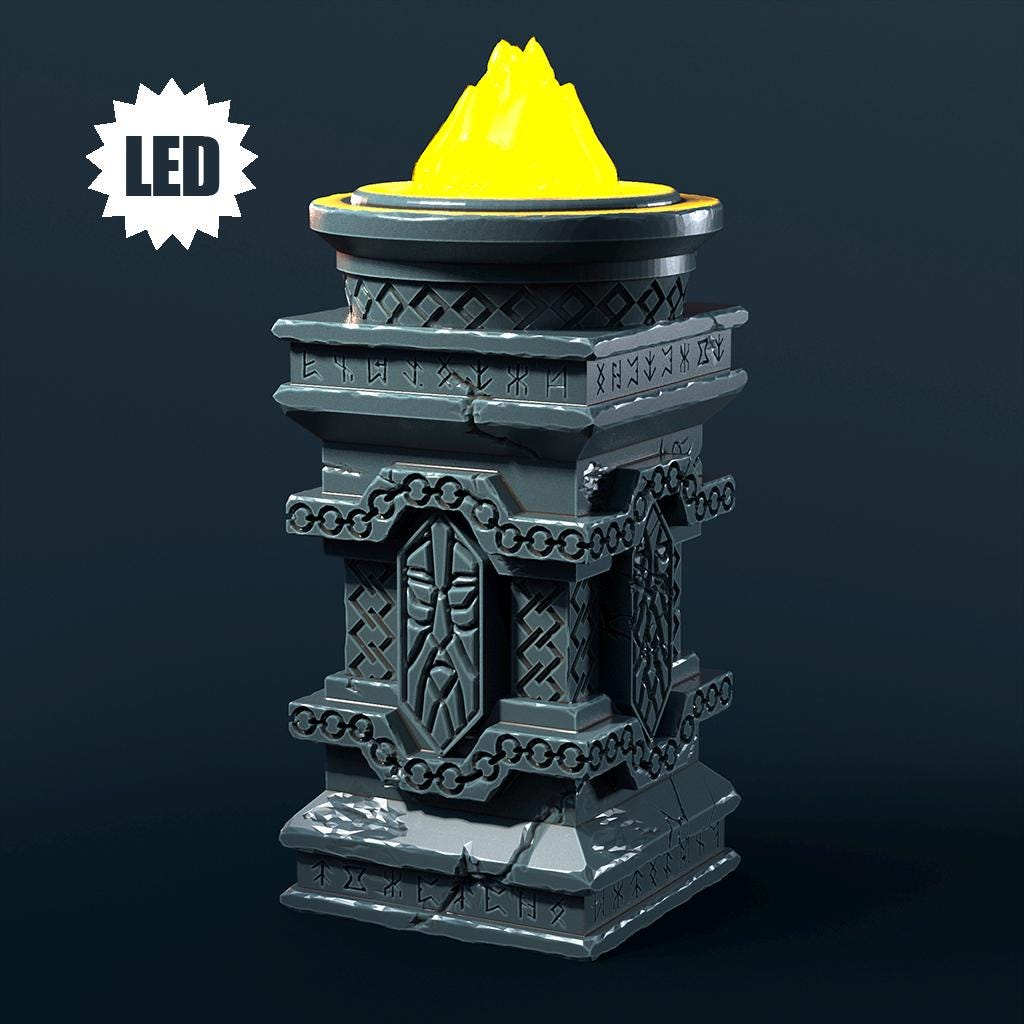 Dwarven LED Brazier Column: D&D Terrain Prop (UNPAINTED)