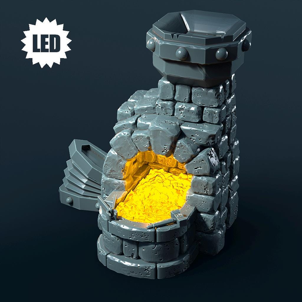 Forge Terrain with LED  – Fantasy  | 3D Printed Scatter | Tabletop RPG D&D | Daggerheart (UNPAINTED)