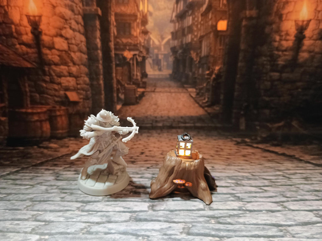 Lantern on a stump LED Fantasy Terrain | 3D Printed Scatter | Tabletop RPG DnD Daggerheart (UNPAINTED)