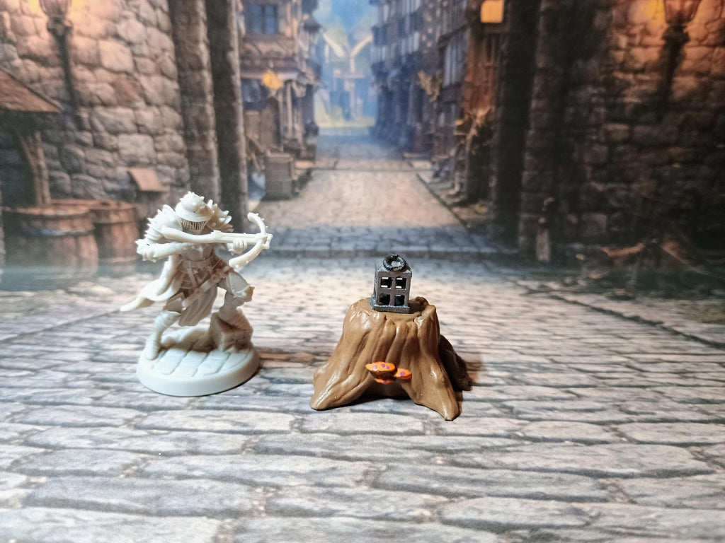 Lantern on a stump LED Fantasy Terrain | 3D Printed Scatter | Tabletop RPG DnD Daggerheart (UNPAINTED)