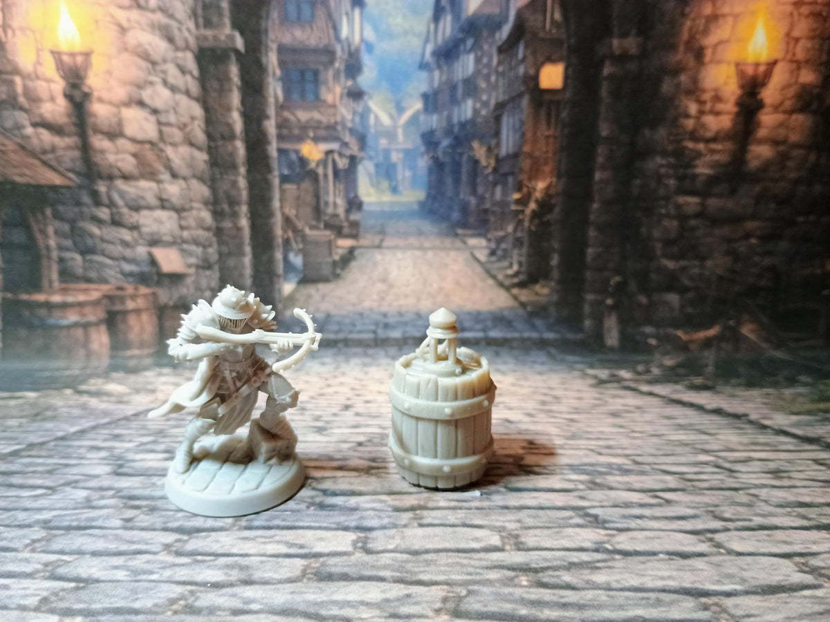 Lantern on a barrel LED Fantasy Terrain | 3D Printed Scatter | Tabletop RPG DnD Daggerheart (UNPAINTED)
