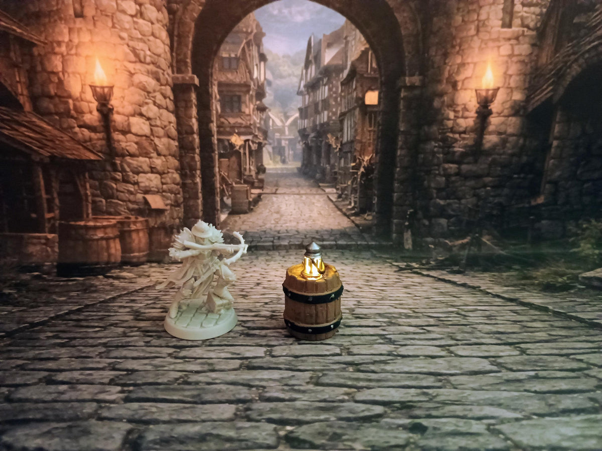 Lantern on a barrel LED Fantasy Terrain | 3D Printed Scatter | Tabletop RPG DnD Daggerheart (UNPAINTED)