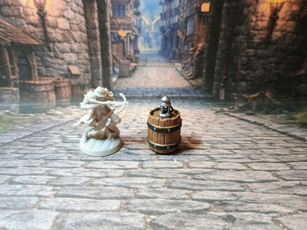 Lantern on a barrel LED Fantasy Terrain | 3D Printed Scatter | Tabletop RPG DnD Daggerheart (UNPAINTED)
