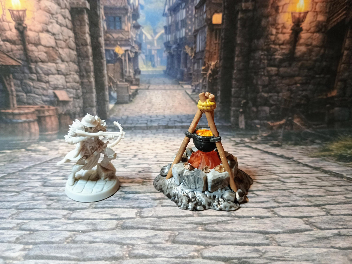 Campfire Cooking LED Fantasy Terrain | 3D Printed Scatter | Tabletop RPG DnD Daggerheart (UNPAINTED)