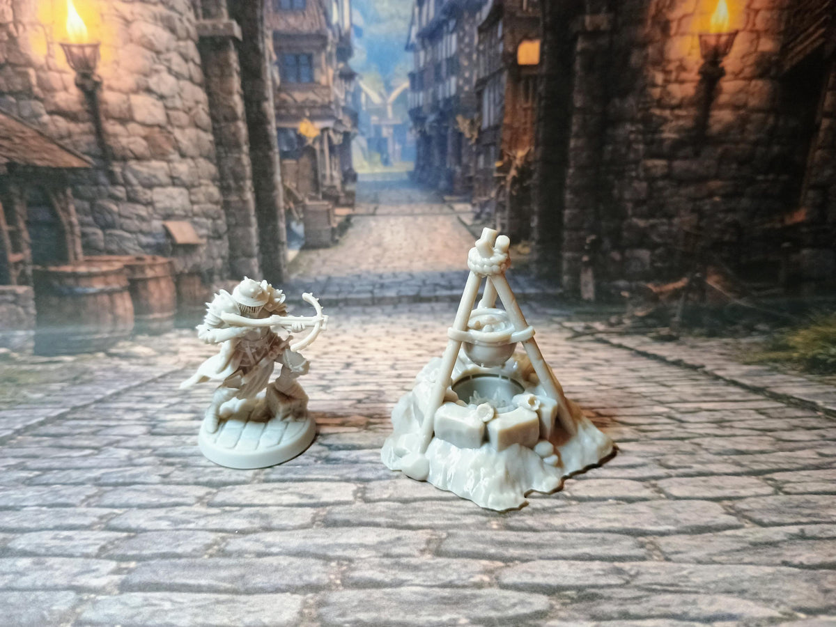 Campfire Cooking LED Fantasy Terrain | 3D Printed Scatter | Tabletop RPG DnD Daggerheart (UNPAINTED)