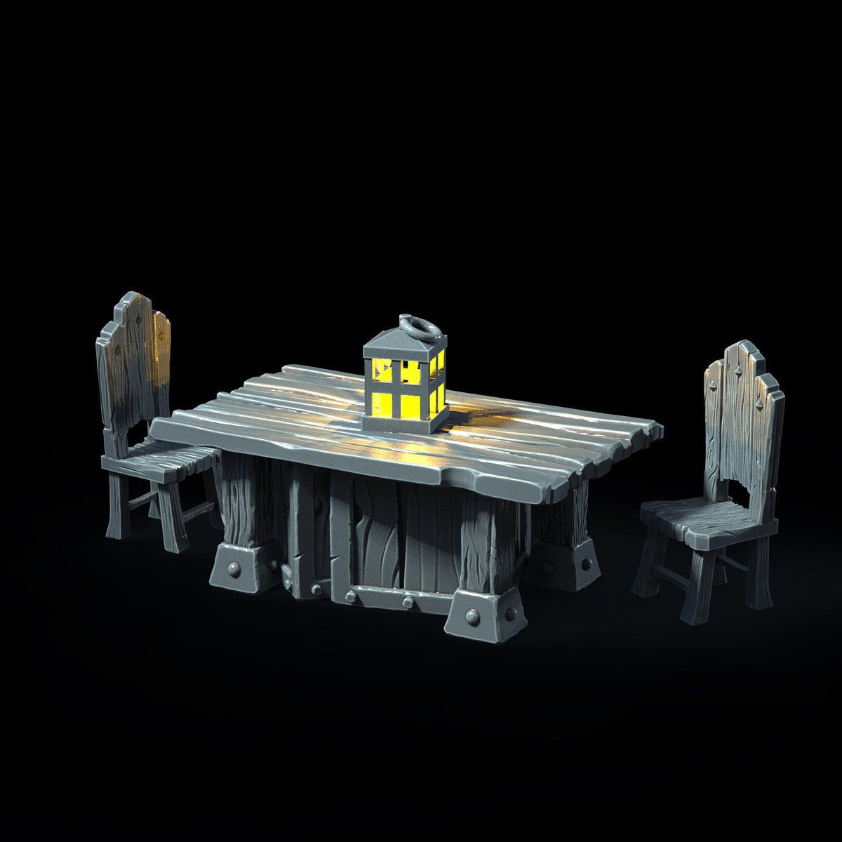 Table with chairs  LED – Fantasy | 3D Printed Scatter | Tabletop RPG D&D | Daggerheart (UNPAINTED)