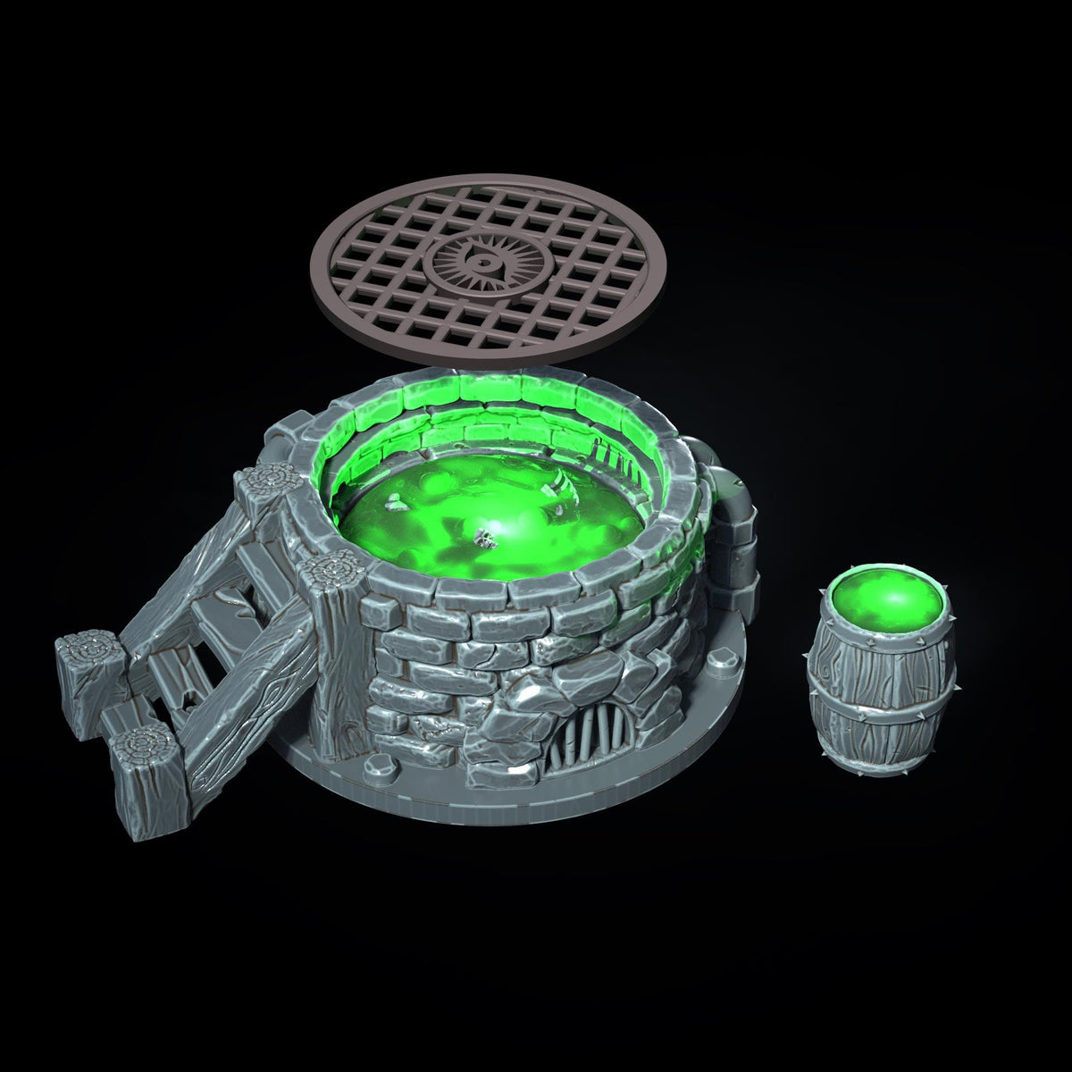 Plague Well W/ Barrel LEDS – Fantasy | 3D Printed Scatter | Tabletop RPG D&D | Daggerheart (UNPAINTED)
