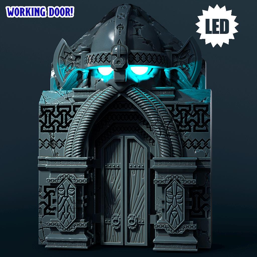 Dwarven Gate with LED – Fantasy | 3D Printed Scatter | Tabletop RPG D&D | Daggerheart (UNPAINTED)