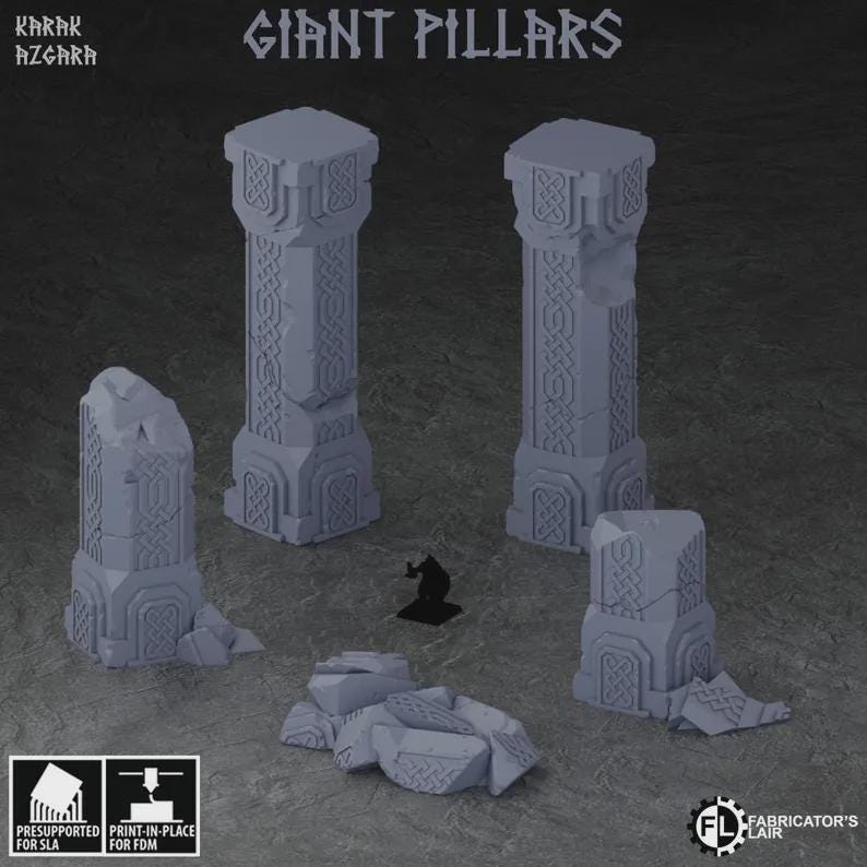 The Karak Azgara Giant Dwarven Pillars| 3D Printed Scatter | Tabletop RPG D&D | Daggerheart (UNPAINTED)