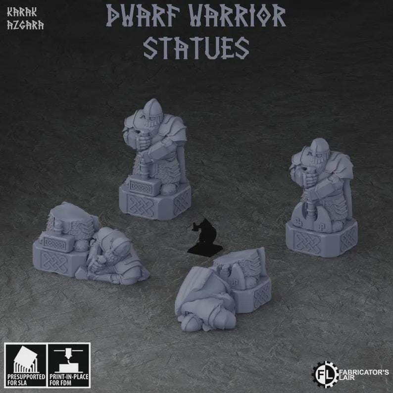 The Karak Azgara Dwarven Statues | 3D Printed Scatter | Tabletop RPG D&D | Daggerheart (UNPAINTED)