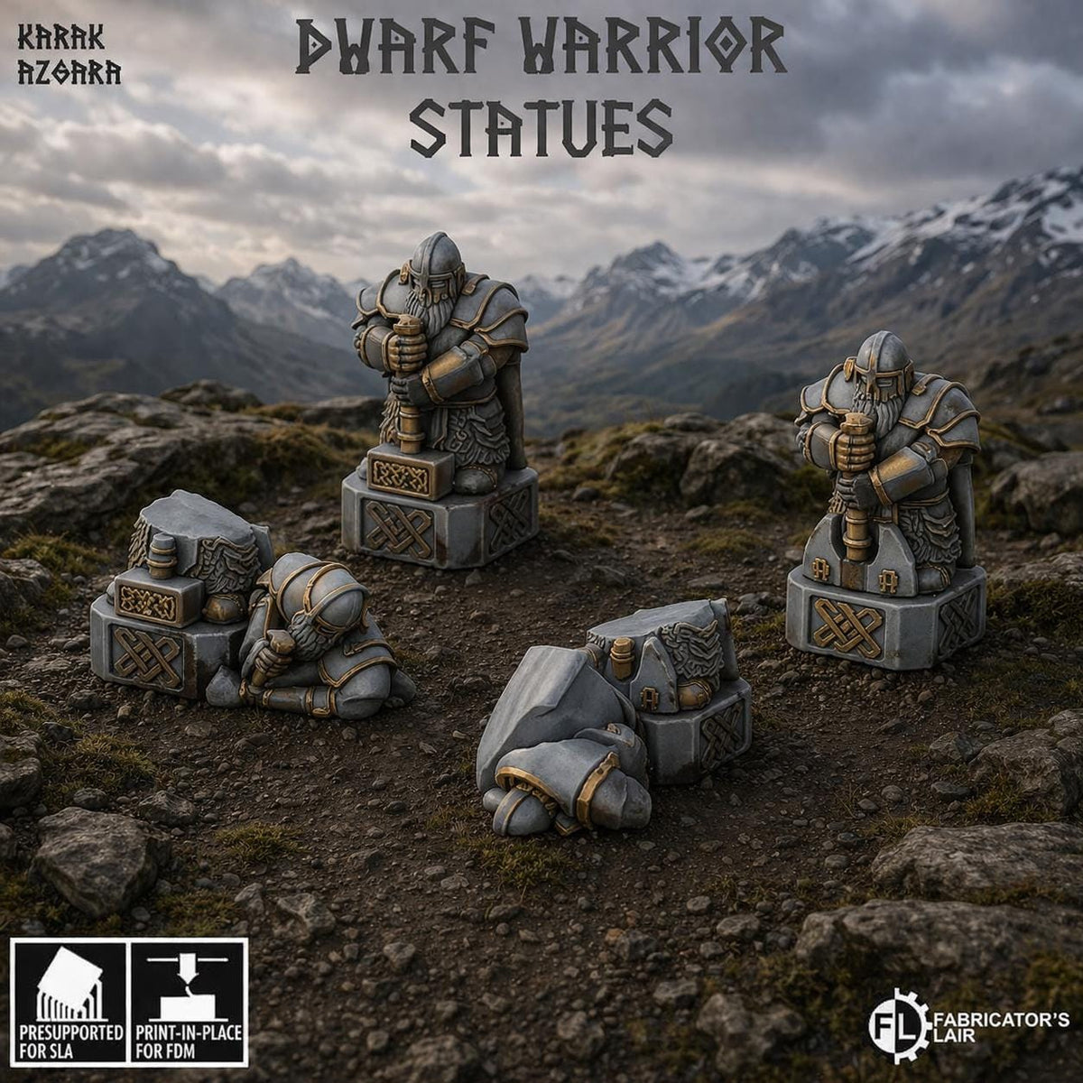The Karak Azgara Dwarven Statues | 3D Printed Scatter | Tabletop RPG D&D | Daggerheart (UNPAINTED)