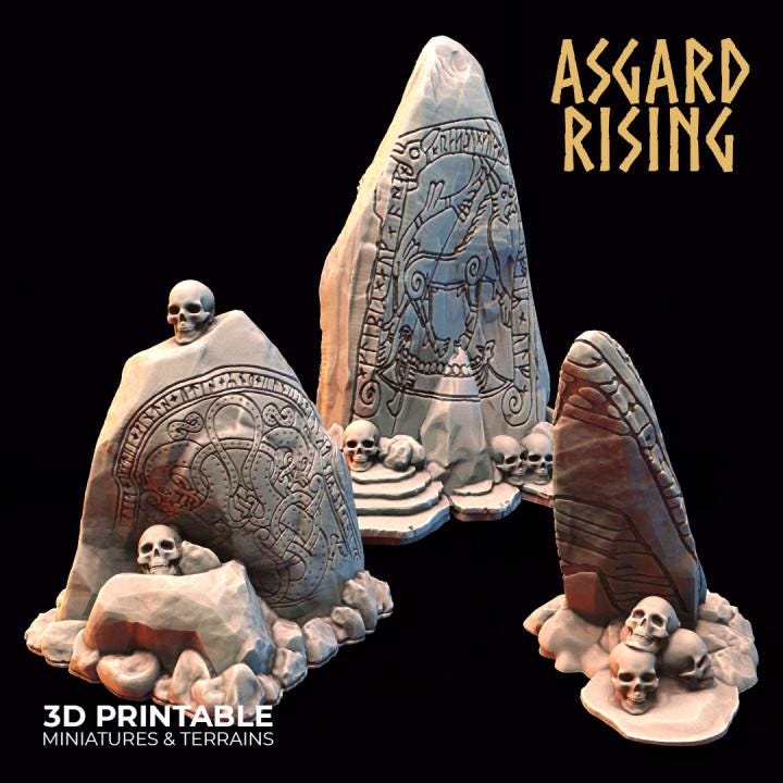 Rune Stone Terrain Set – | DnD, Daggerheart, Pathfinder Terrain | 32mm Tabletop Scenery | Unpainted Resin