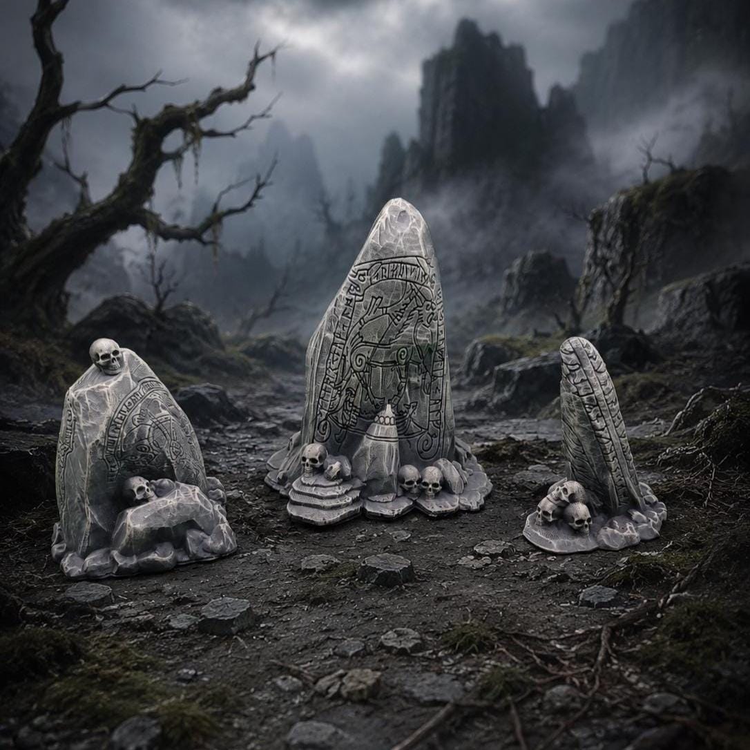 Rune Stone Terrain Set – | DnD, Daggerheart, Pathfinder Terrain | 32mm Tabletop Scenery | Unpainted Resin