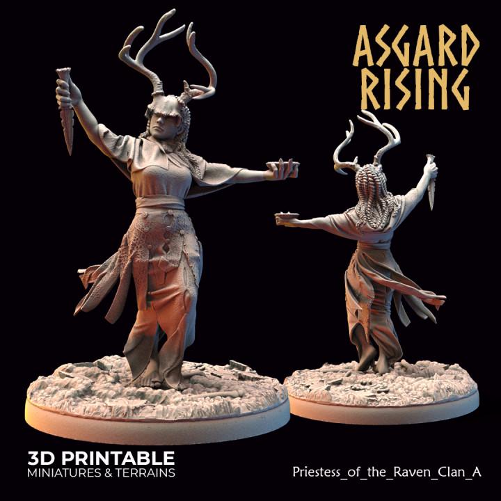 Raven Clan Priestesses & Hofgothi Miniatures | DnD, Daggerheart, Pathfinder RPG Set | 32mm Tabletop Figures | Unpainted Resin