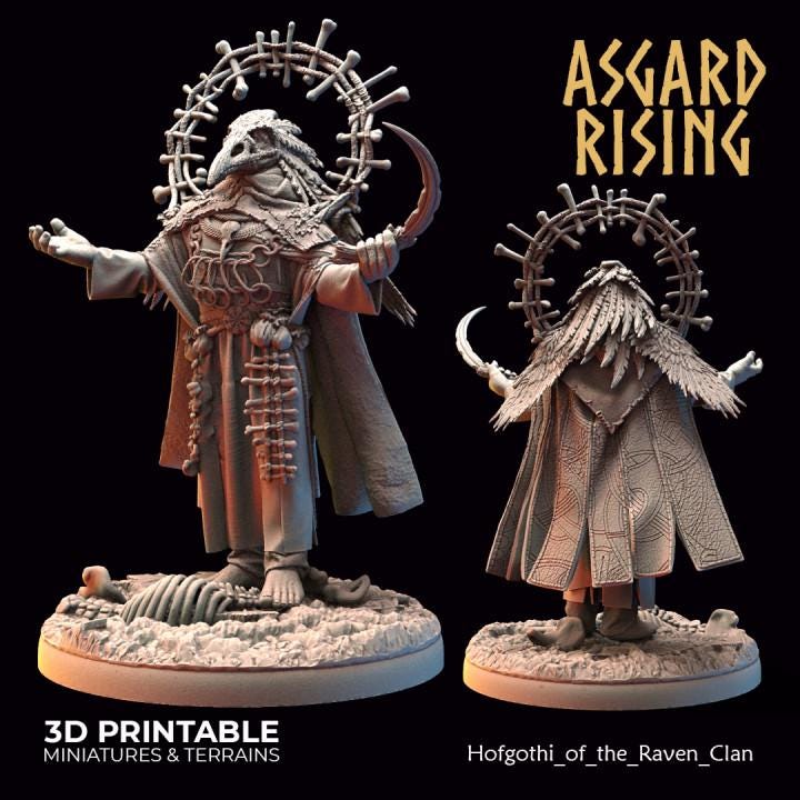 Raven Clan Priestesses & Hofgothi Miniatures | DnD, Daggerheart, Pathfinder RPG Set | 32mm Tabletop Figures | Unpainted Resin