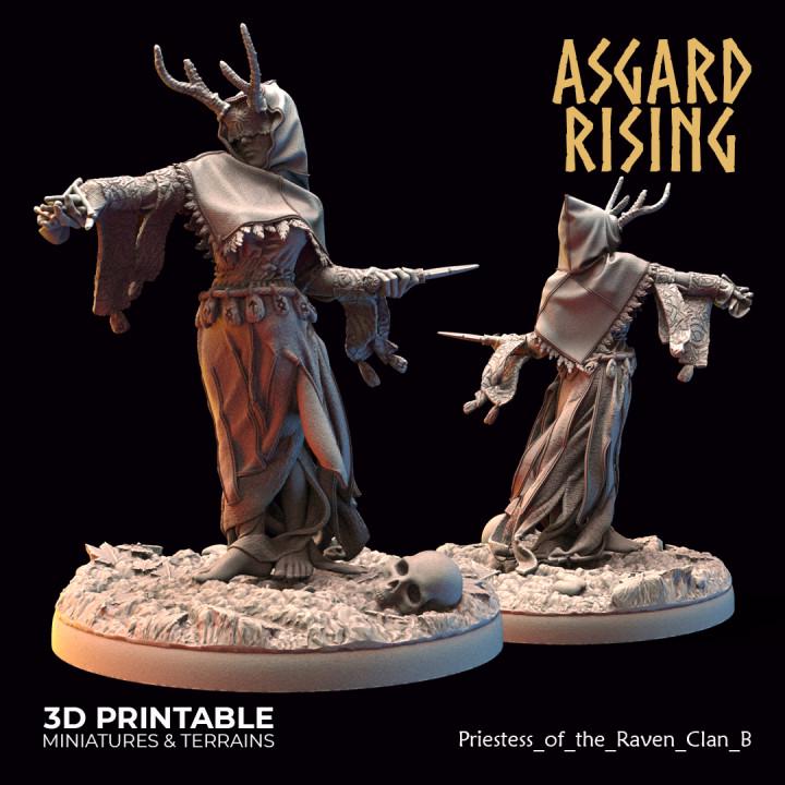 Raven Clan Priestesses & Hofgothi Miniatures | DnD, Daggerheart, Pathfinder RPG Set | 32mm Tabletop Figures | Unpainted Resin