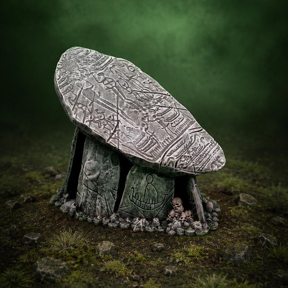 Megalithic Dolmen Tombstone Terrain | DND Scatter Terrain | Tabletop RPG Scenery | Fantasy Graveyard |  Unpainted Resin Terrain