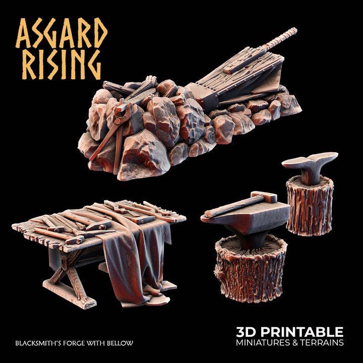 Blacksmith Forge Terrain | DND Town Scatter | Fantasy Smithy Scenery | Resin Tabletop Terrain | Medieval Workshop | Unpainted