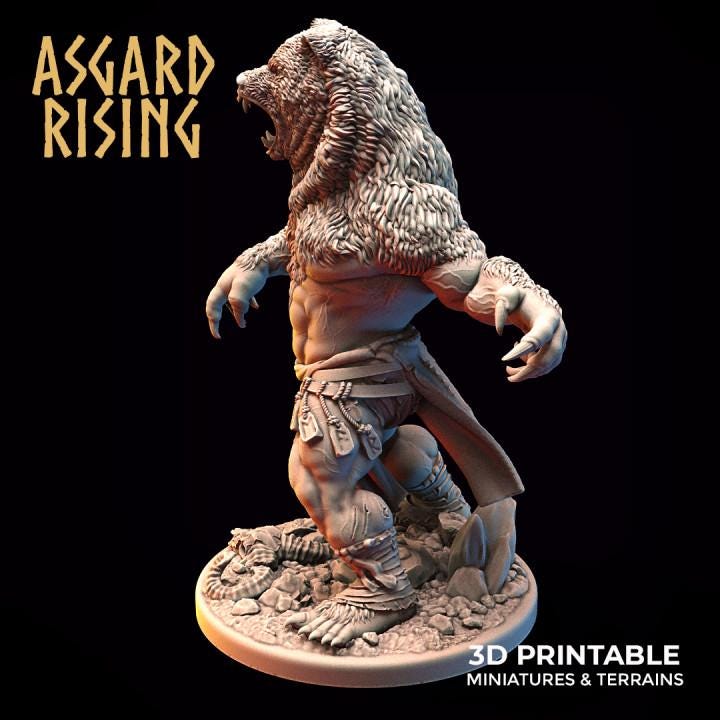 Werebear Miniature | Berserkir Shapeshifter | DND Monster Mini | Fantasy Resin Miniature | Tabletop RPG Figure | Unpainted