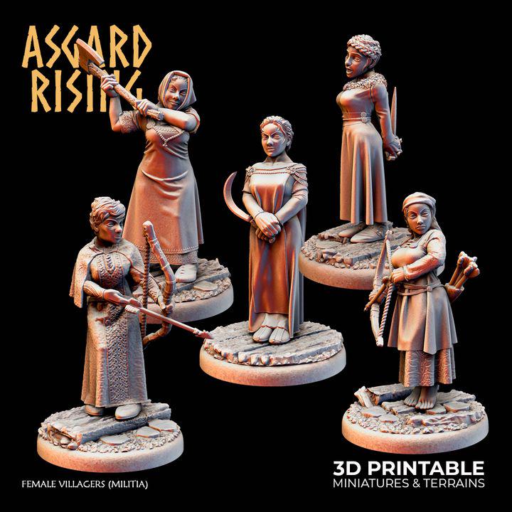 Female Villagers & Militia Miniatures | DND NPC Set | Fantasy Townfolk | Resin RPG Miniatures | Medieval Women | Tabletop Characters