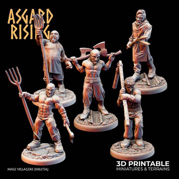 Male Villagers & Militia Miniatures | DND NPC Set | Fantasy Townfolk | Resin RPG Miniatures | DaggerHeart | Tabletop Characters