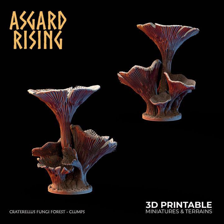 Craterellus Fungi Forest clump Terrain | Unpainted Resin Mushroom Scatter | Fantasy RPG Diorama