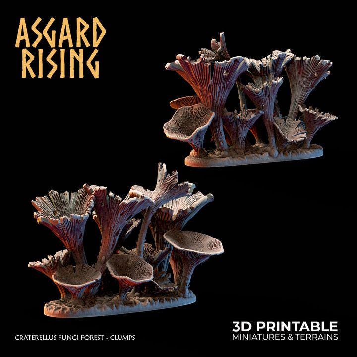 Craterellus Fungi Forest clump Terrain | Unpainted Resin Mushroom Scatter | Fantasy RPG Diorama