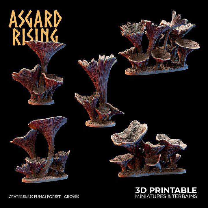 Craterellus Fungi Forest clump Terrain | Unpainted Resin Mushroom Scatter | Fantasy RPG Diorama