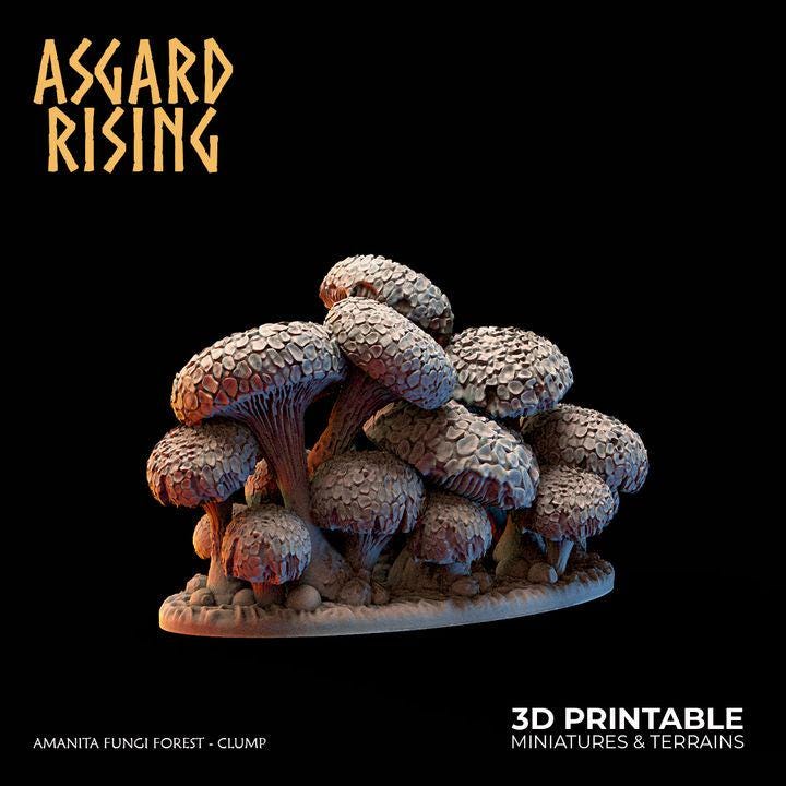 Amanita Fungi Forest clump Terrain | Unpainted Resin Mushroom Scatter | Fantasy RPG Diorama