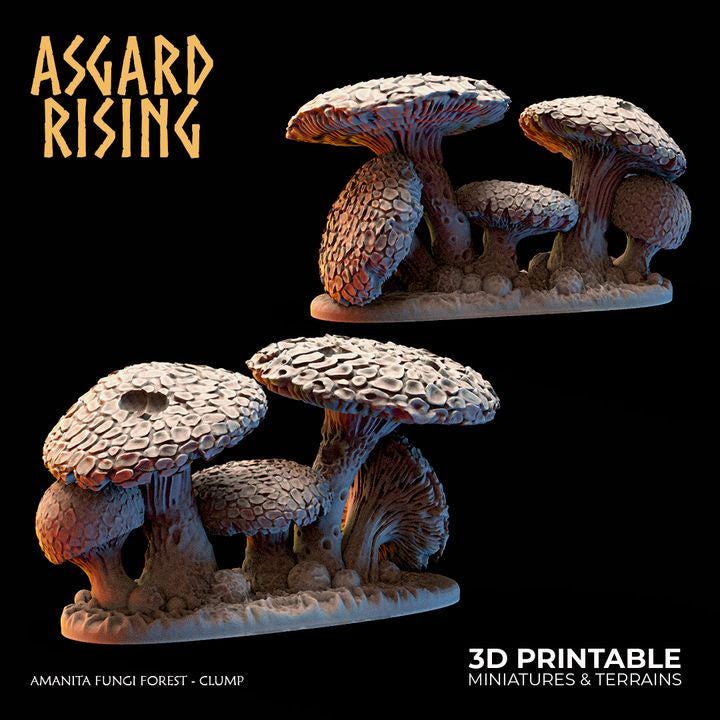 Amanita Fungi Forest clump Terrain | Unpainted Resin Mushroom Scatter | Fantasy RPG Diorama