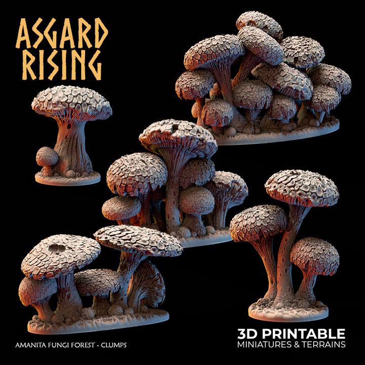 Amanita Fungi Forest clump Terrain | Unpainted Resin Mushroom Scatter | Fantasy RPG Diorama