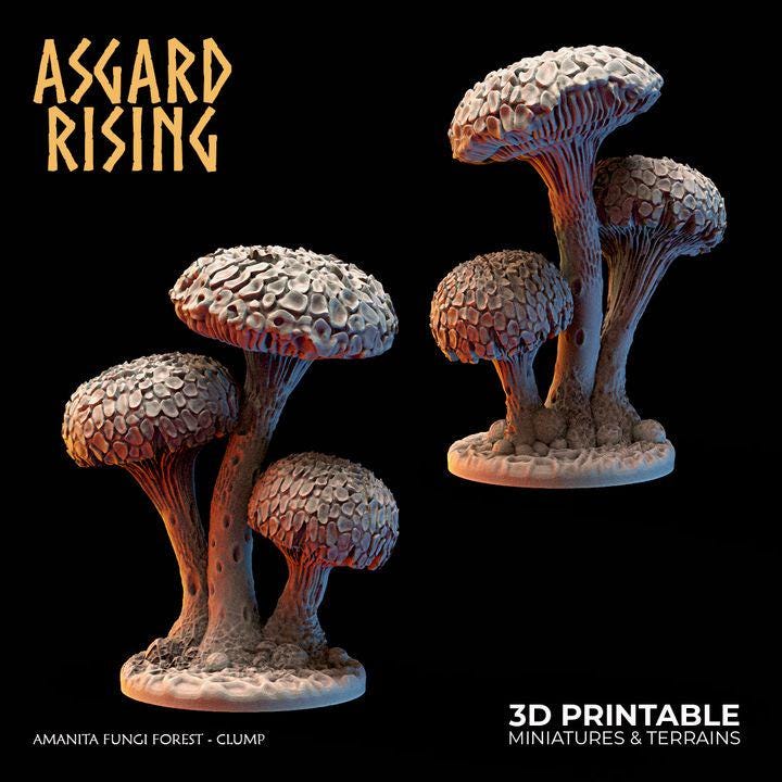 Amanita Fungi Forest clump Terrain | Unpainted Resin Mushroom Scatter | Fantasy RPG Diorama