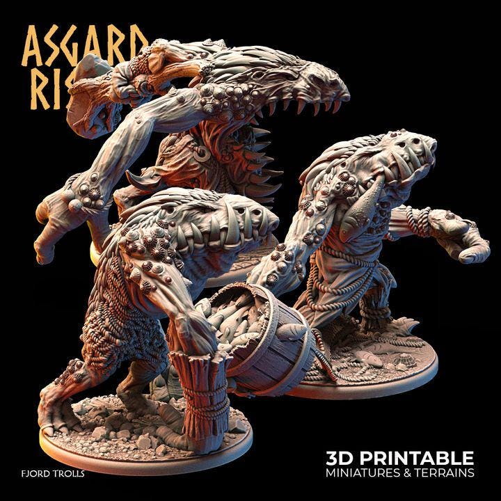 Fjord Trolls Resin Miniature | Asgard Rising 32mm Fantasy Trolls for Tabletop RPG, Wargaming, DnD Terrain