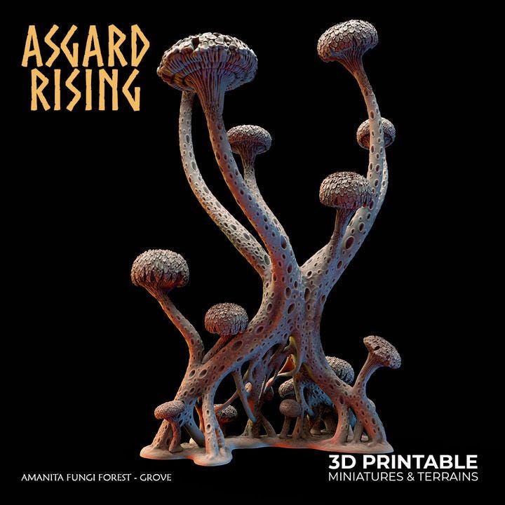 Amanita Fungi Forest Grove Terrain | Unpainted Resin Mushroom Scatter | Fantasy RPG Diorama