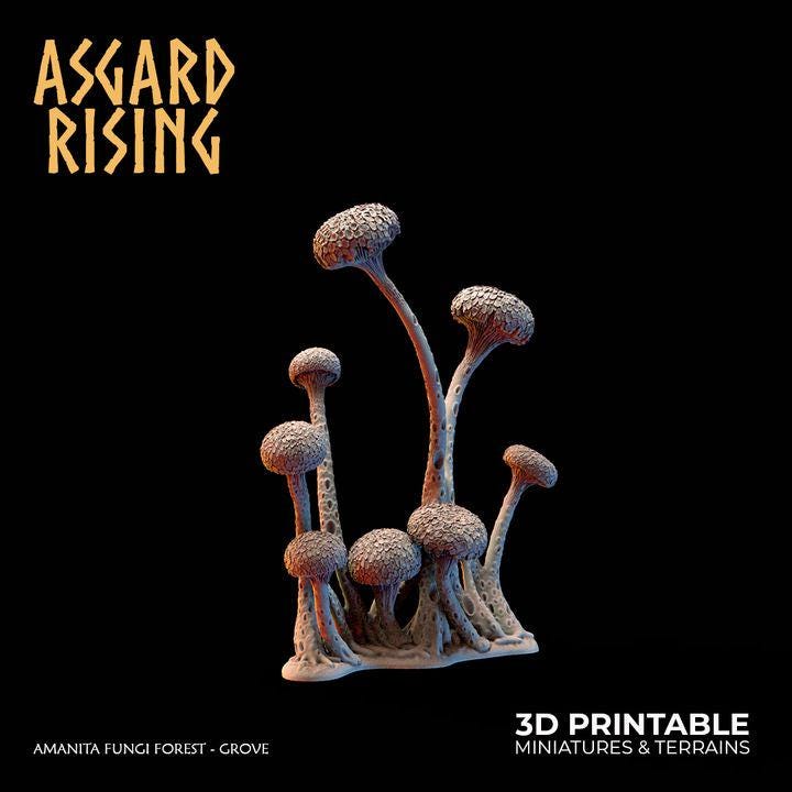 Amanita Fungi Forest Grove Terrain | Unpainted Resin Mushroom Scatter | Fantasy RPG Diorama