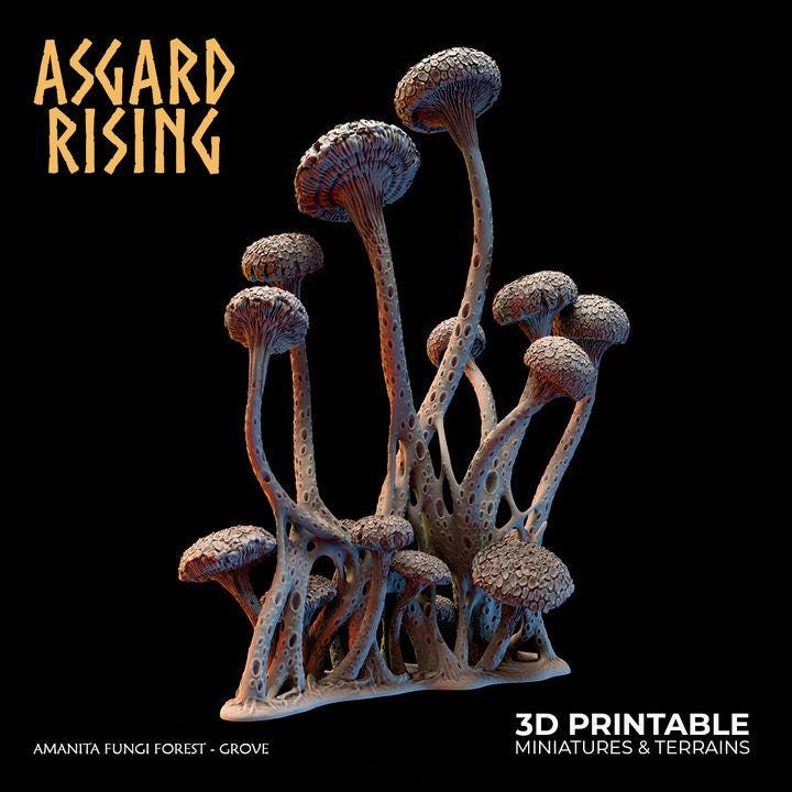 Amanita Fungi Forest Grove Terrain | Unpainted Resin Mushroom Scatter | Fantasy RPG Diorama