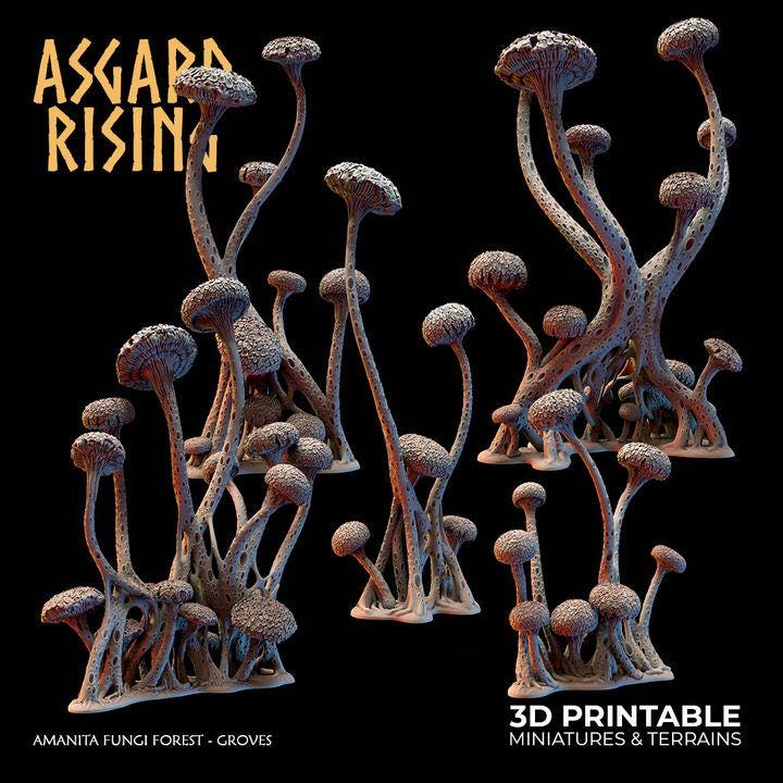 Amanita Fungi Forest Grove Terrain | Unpainted Resin Mushroom Scatter | Fantasy RPG Diorama