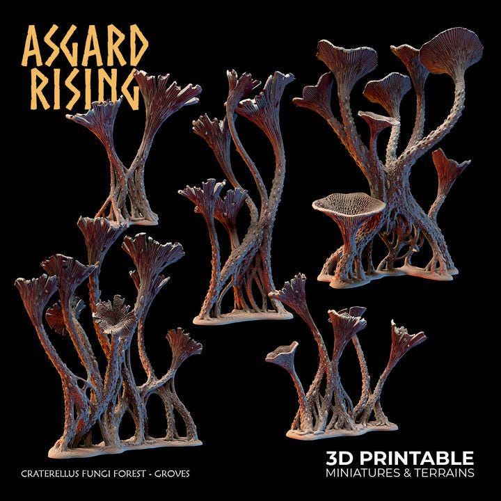 Craterellus Fungi Forest Grove Terrain | Unpainted Resin Mushroom Scatter | Fantasy RPG Diorama