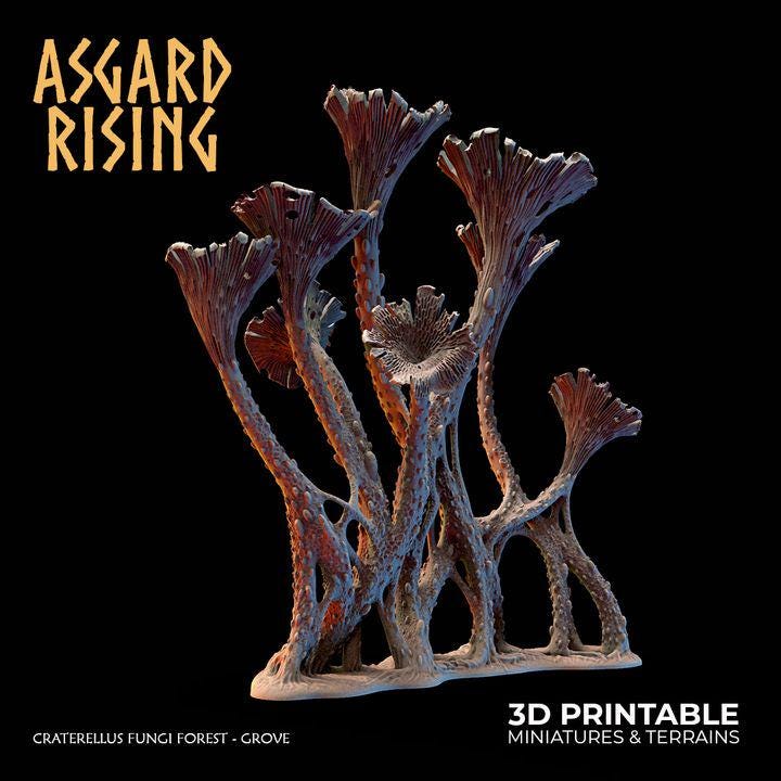 Craterellus Fungi Forest Grove Terrain | Unpainted Resin Mushroom Scatter | Fantasy RPG Diorama